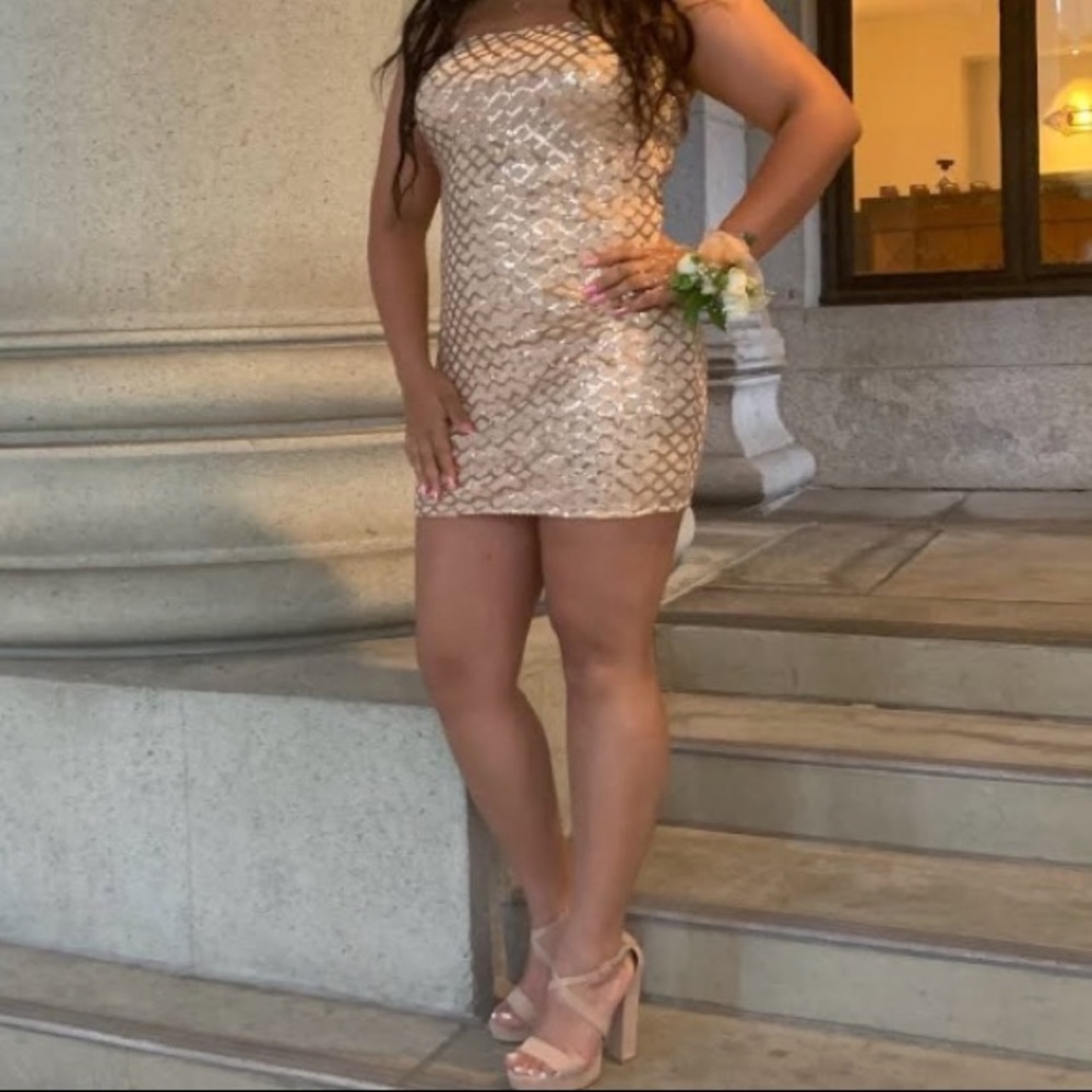 Gold mini dress
